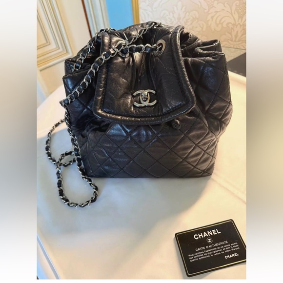 CHANEL Matelasse Backpack Bag Leather Logo Black - Picture 11 of 12